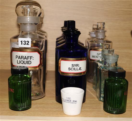 Bristol blue glass chemists bottles and others